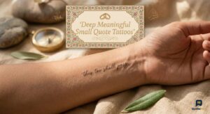 A photo of a forearm with a tattoo reading "this too shall pass," and a graphic banner for "Deep Meaningful Small Quote Tattoos."